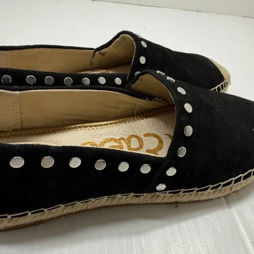 Sam Edelman Koda Black Suede Espadrille Flats Studded Slip On Shoes 6 Womens US